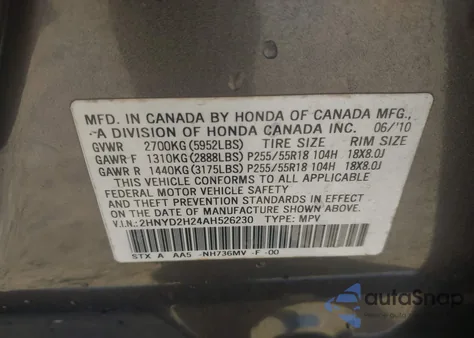 2010 Acura Mdx from USA, damaged, VIN 2HNYD2H24AH526230